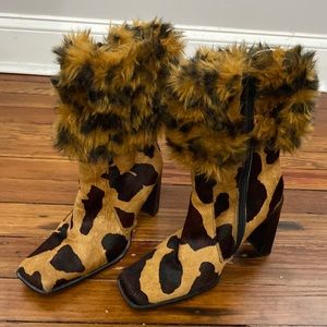 David Aaron Calfskin Leopard Print Booties, Sz 8